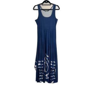 ChicMe Women’s Maxi Dress Medium Blue White Tie Dye Sleeveless Fit Flare